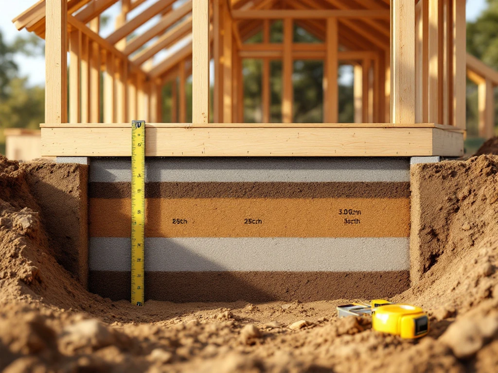 houten-frame-fundering-diepte-constructie-doorsnede.jpg Doorsnede van houten skeletbouw met funderingslagen, meetinstrumenten en grondlagen in natuurlijk licht