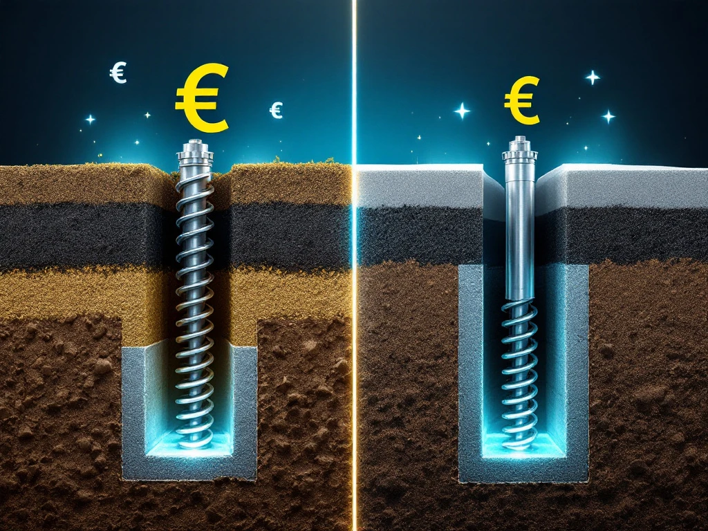 schroeifundatie-vs-betonnen-fundatie-kosten-vergelijking.jpg Vergelijking van moderne stalen schroeffunderingen versus traditionele betonnen funderingen met kostenindicatoren
