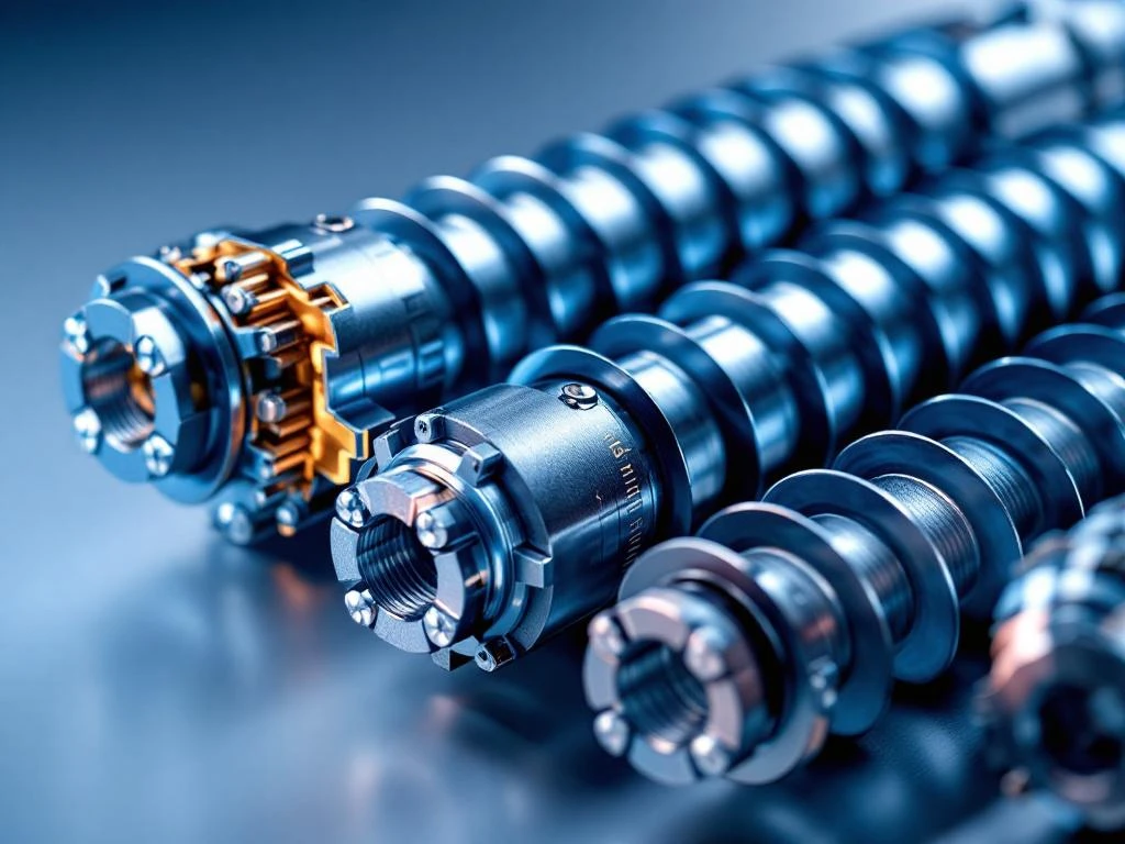 Gedetailleerde doorsnede van stalen schroefpalen met spiraalschroefdraad en technische specificaties in industriële kleuren