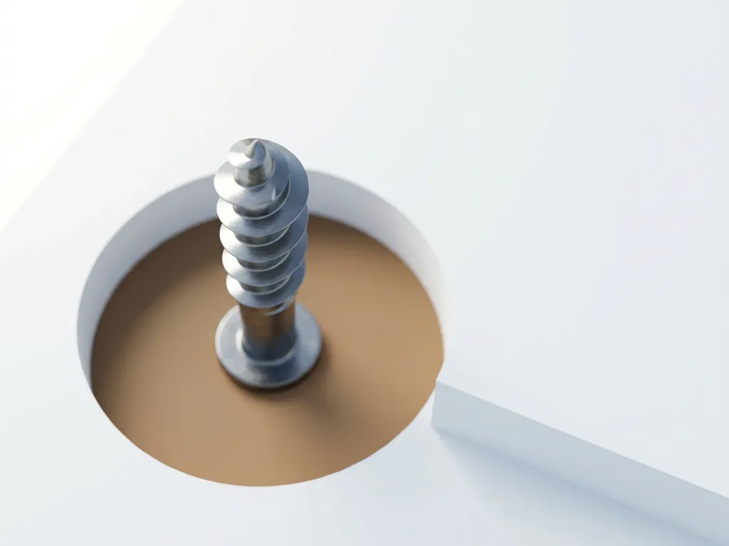 Stalen schroeffundatie met spiraaldraden in bodemdoorsnede, overhead weergave met minimalistische compositie